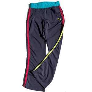 Puma joggers in gray aqua yellow pink and blue. Very cute retro styling